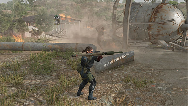 You can destroy the water towers when the boss appears next to one of them. - How to defeat the Man on Fire? | Walkthrough - Mission 20 - Voices - Metal Gear Solid V: The Phantom Pain Game Guide & Walkthrough