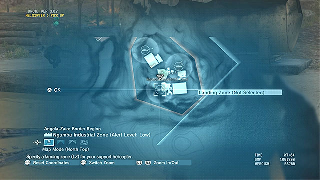 Summon the helicopter to one of the landing sites in the Industrial Zone. - How to defeat the Man on Fire? | Walkthrough - Mission 20 - Voices - Metal Gear Solid V: The Phantom Pain Game Guide & Walkthrough