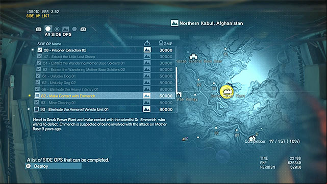 Pick the side mission 82 from the list - Unlocking mission 11 (Cloaked in Silence) | Walkthrough - Mission 11 - Cloaked in Silence - Metal Gear Solid V: The Phantom Pain Game Guide & Walkthrough