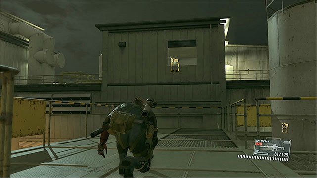 The window in the control terminal room - Disabling the pump and destroying the tank in the HQ | Walkthrough - Mission 13 - Pitch Dark - Metal Gear Solid V: The Phantom Pain Game Guide & Walkthrough