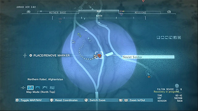 Walkthrough: It may be a bit tricky to find the well-trained soldier, because he is occupying the rocks in the center of the area marked by the game, along with other soldiers - Side-Ops missions walkthroughs (11-20) - Side-Ops - Metal Gear Solid V: The Phantom Pain Game Guide & Walkthrough
