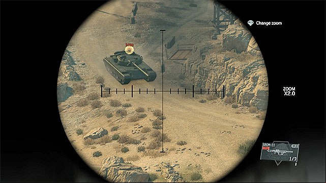 Find a safe, covered spot and prepare your rocket launcher. - Eliminating the colonel and the tanks from the convoy | Walkthrough - Mission 8 - Occupation Forces - Metal Gear Solid V: The Phantom Pain Game Guide & Walkthrough