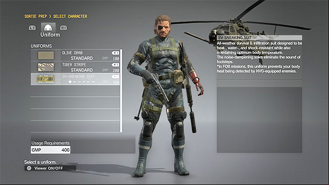 The Sneaking Suit is one of the rewards that you get for transferring your progress - Rewards | FAQ - Frequently Asked Questions - FAQ - Frequently Asked Questions - Metal Gear Solid V: The Phantom Pain Game Guide & Walkthrough