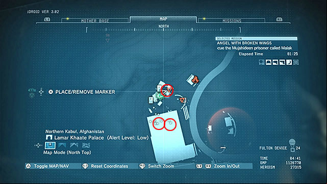 Locations of prisoners have been marked on the above map - Remaining Angel With Broken Wings - secondary mission objectives | Walkthrough - Mission 10 - Angel With Broken Wings - Metal Gear Solid V: The Phantom Pain Game Guide & Walkthrough