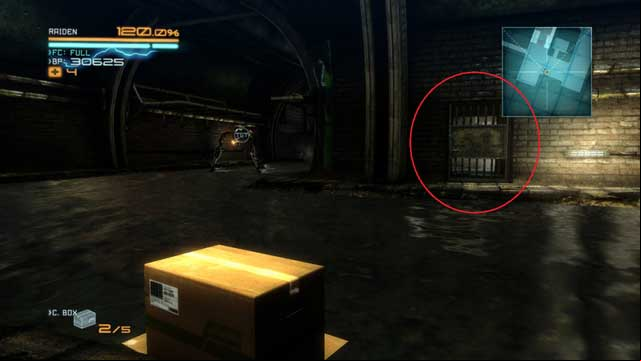 The location of the man in box. - R-02 Research Facility - The Main Campaign - walkthrough - Metal Gear Rising: Revengeance - Game Guide and Walkthrough