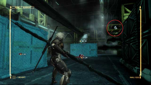 A lefty above and a crate with Endurance Plus to the right. - R-02 Research Facility - The Main Campaign - walkthrough - Metal Gear Rising: Revengeance - Game Guide and Walkthrough