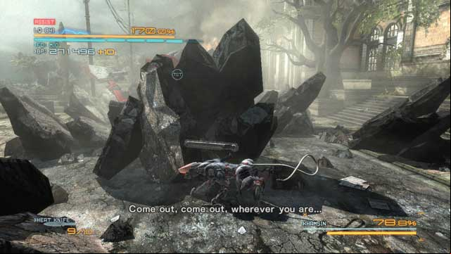 Rocks that can be used to sneak up on the enemy. - Boss - Khamsin - DLC - Blade Wolf - walkthrough - Metal Gear Rising: Revengeance - Game Guide and Walkthrough