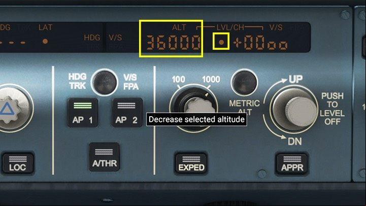 Using the mouse roll on the button turns it left and right to select the desired altitude, which can be seen in the display above - Microsoft Flight Simulator: Autopilot in a enger aircraft - enger aircraft - Microsoft Flight Simulator 2020 Guide