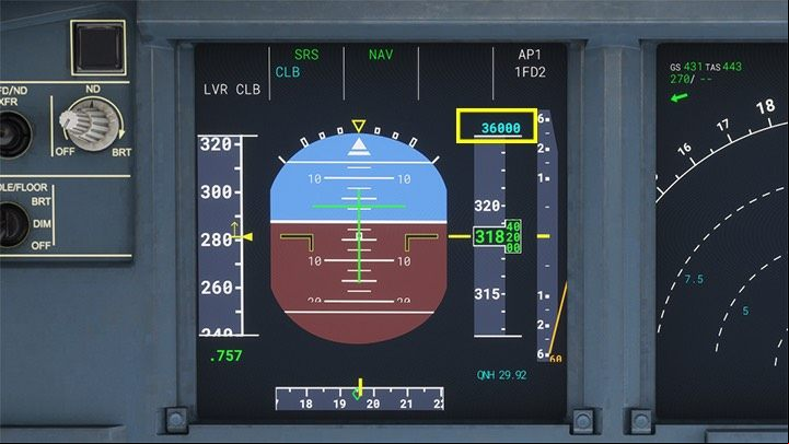 The specified height appears as blue numbers on the PFD - Microsoft Flight Simulator: Autopilot in a enger aircraft - enger aircraft - Microsoft Flight Simulator 2020 Guide