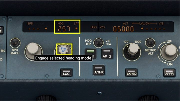 The HDG mode allows you to ignore the current flight plan and direct the aircraft to fly on the indicated course - Microsoft Flight Simulator: Autopilot in a enger aircraft - enger aircraft - Microsoft Flight Simulator 2020 Guide