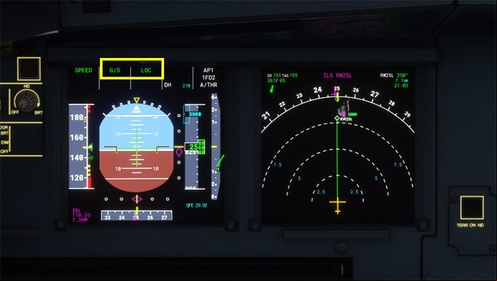 The APPR mode is best seen on the PFD screen in the form of green G/S and LoC letters and purple diamonds on the right and bottom - Microsoft Flight Simulator: Autopilot in a enger aircraft - enger aircraft - Microsoft Flight Simulator 2020 Guide