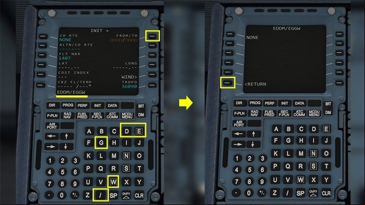 The FROM / TO item alerts with empty squares that lack the necessary data - Microsoft Flight Simulator: How to program MCDU on-board computer? - enger aircraft - Microsoft Flight Simulator 2020 Guide