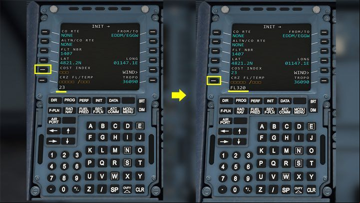 Two more options appear: Cost Index and CRZ FL (Cruise Flight Level) - Microsoft Flight Simulator: How to program MCDU on-board computer? - enger aircraft - Microsoft Flight Simulator 2020 Guide