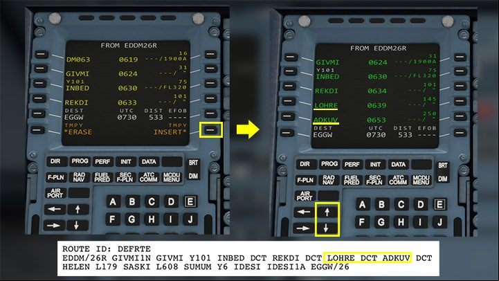 Next items on the list: LOHRE and ADKUV are also preceded by the abbreviation DCT, so you enter them in exactly the same way, from the main flight plan screen - Microsoft Flight Simulator: How to program MCDU on-board computer? - enger aircraft - Microsoft Flight Simulator 2020 Guide