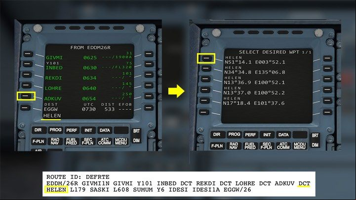 Point HELEN is also preceded by DCT, so it is entered in the same way as the previous ones - Microsoft Flight Simulator: How to program MCDU on-board computer? - enger aircraft - Microsoft Flight Simulator 2020 Guide