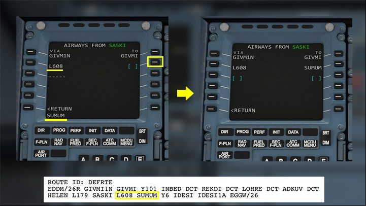 Enter the code of the air corridor L608 option on the left side of the screen - Microsoft Flight Simulator: How to program MCDU on-board computer? - enger aircraft - Microsoft Flight Simulator 2020 Guide
