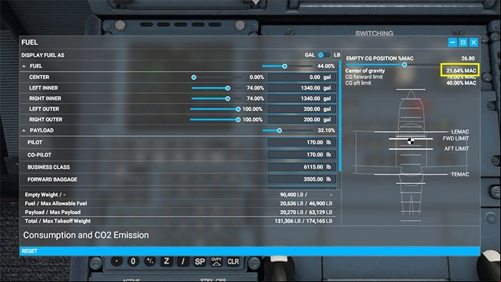 The centre of gravity is automatically calculated on the fuel and cargo screen from the toolbar - Microsoft Flight Simulator: How to program MCDU on-board computer? - enger aircraft - Microsoft Flight Simulator 2020 Guide