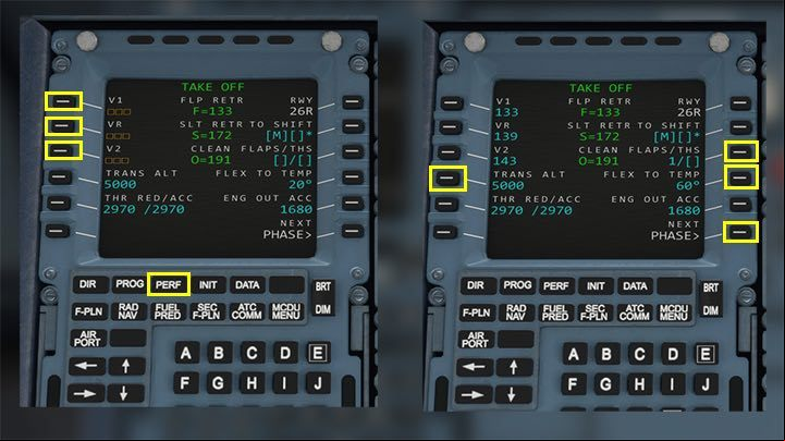 After entering the route and fuel, its time to go to the Performance tab of the aircraft - section PERF - Microsoft Flight Simulator: How to program MCDU on-board computer? - enger aircraft - Microsoft Flight Simulator 2020 Guide