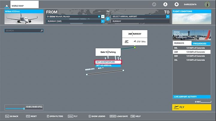 Click any of the dots marked as gate to select a launch location and then set as departure - Microsoft Flight Simulator: How to create enger aircraft flight plan? - enger aircraft - Microsoft Flight Simulator 2020 Guide