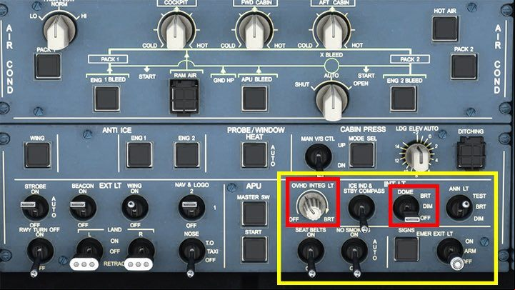 Section INT LT focuses on interior lighting, although it does not cover all the knobs and places that can be illuminated - Microsoft Flight Simulator: Cockpit of a enger aircraft - enger aircraft - Microsoft Flight Simulator 2020 Guide