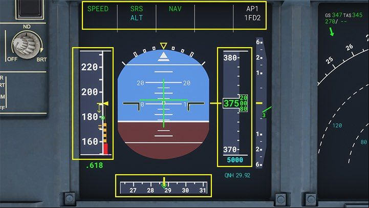 Primary flight display shows the main flight parameters - Microsoft Flight Simulator: Cockpit of a enger aircraft - enger aircraft - Microsoft Flight Simulator 2020 Guide