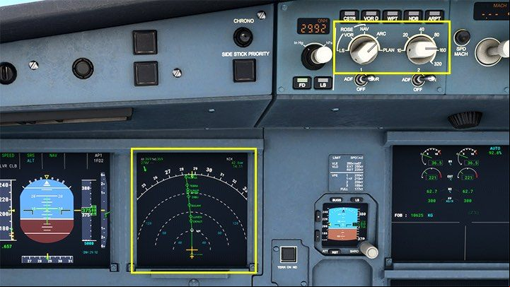 You can change the map mode of the ND screen and the scale in miles by swiping at the top to display larger or smaller sections of the route - Microsoft Flight Simulator: Cockpit of a enger aircraft - enger aircraft - Microsoft Flight Simulator 2020 Guide