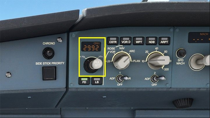 A very important element is the altimeter barometric pressure setting knob - Microsoft Flight Simulator: Cockpit of a enger aircraft - enger aircraft - Microsoft Flight Simulator 2020 Guide