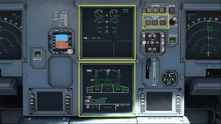 The central monitors show the technical condition of the aircraft - Microsoft Flight Simulator: Cockpit of a enger aircraft - enger aircraft - Microsoft Flight Simulator 2020 Guide