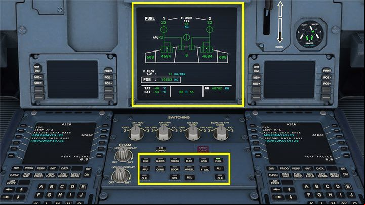 The buttons on the pedestal are used to switch the systems on the lower monitor - Microsoft Flight Simulator: Cockpit of a enger aircraft - enger aircraft - Microsoft Flight Simulator 2020 Guide