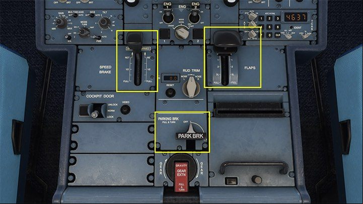 The rear part of the pedestal is the aerodynamic brake lever SPEED BRAKE - it helps even in a situation where you need to quickly lose altitude - Microsoft Flight Simulator: Cockpit of a enger aircraft - enger aircraft - Microsoft Flight Simulator 2020 Guide