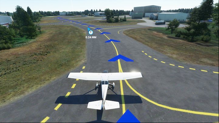 Its easy to get lost in huge airports. Illuminated routes, like in racing games, make it very easy to navigate on land. - Microsoft Flight Simulator: Realism level and assists - Basics - Microsoft Flight Simulator 2020 Guide