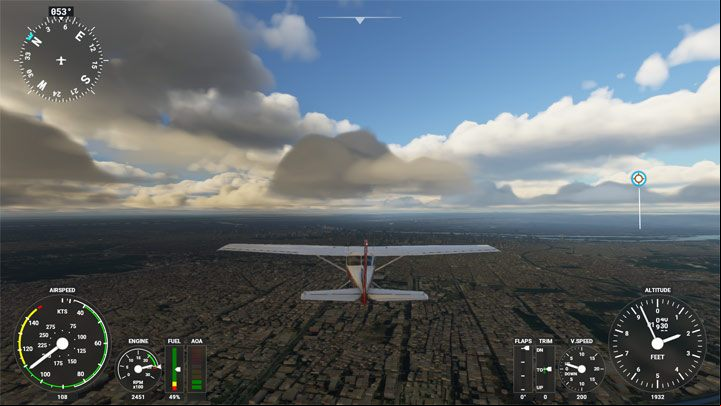 Controlling the aircraft from the outside view is facilitated thanks to the HUD - screen interface - Microsoft Flight Simulator: Beginners Guide - how to start flying? Tips - Basics - Microsoft Flight Simulator 2020 Guide
