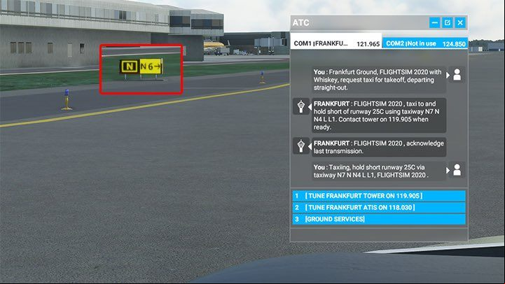 Theres a sign that indicates a turn to the N4 taxi lane - Microsoft Flight Simulator: Taxi to the runway - Advanced Flying - Microsoft Flight Simulator 2020 Guide
