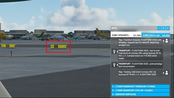 Last exit on L1 before the end / beginning of the runway - our journey on the airfield is slowly coming to an end - Microsoft Flight Simulator: Taxi to the runway - Advanced Flying - Microsoft Flight Simulator 2020 Guide