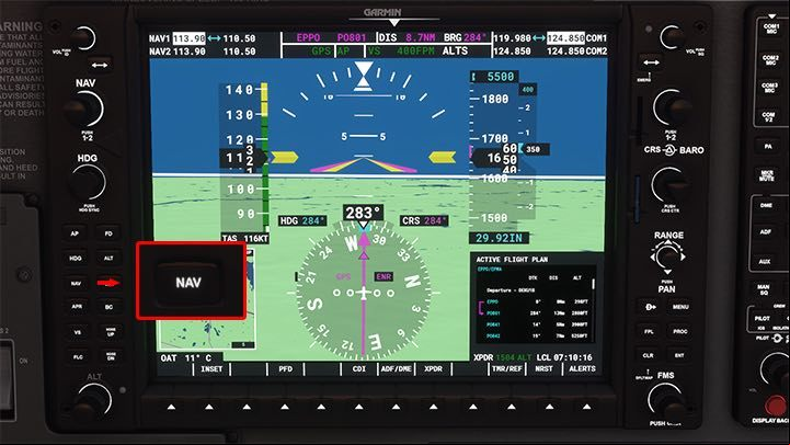 3 - note that the aircraft will not turn towards the nearest navigational point, but will first fly towards the pink line marking the course to the next point in order to fly to it in the most precise way - Microsoft Flight Simulator: Autopilot - how to operate it? - Advanced Flying - Microsoft Flight Simulator 2020 Guide