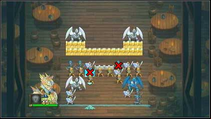 Start with removing the blue Archer surrounded by yellow Spearmen (on the left) - Holy Griffin Empire - Battle puzzles - Might & Magic: Clash of Heroes - Game Guide and Walkthrough