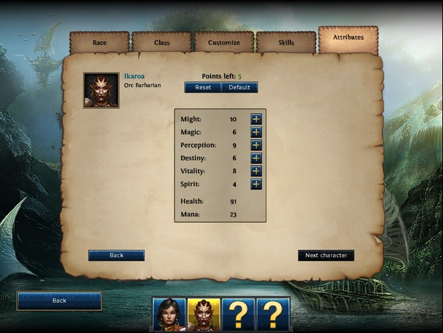 You receive five points to distribute, it is your life that will depend on this - Attributes - Character creation - Might & Magic X: Legacy - Game Guide and Walkthrough