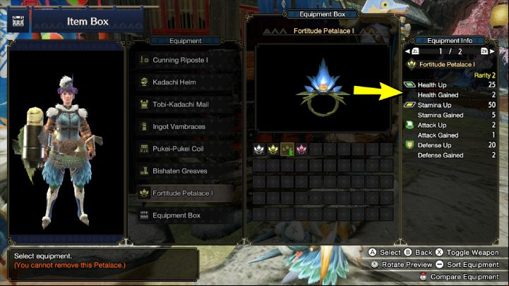 Health Up, which is 25 with Fortitude Petalace I, means you can get an extra 25 points for this statistic - Monster Hunter Rise: Petalaces - Basics - Monster Hunter Rise Guide