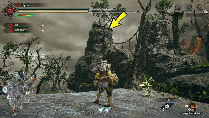 The first Old Message is located by the main camp, on a nearby rock - Monster Hunter Rise: Old Messages - Lava Caverns, collectibles, map - Lava Caves - Monster Hunter Rise Guide