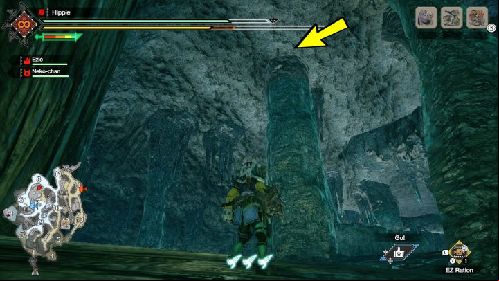 The sixth Old Message is on the top of the pillar, underground, near area 8 - Monster Hunter Rise: Old Messages - Lava Caverns, collectibles, map - Lava Caves - Monster Hunter Rise Guide