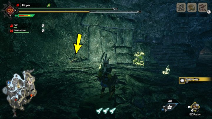 The tenth Old Message is underground, between areas 1 and 9 - Monster Hunter Rise: Old Messages - Lava Caverns, collectibles, map - Lava Caves - Monster Hunter Rise Guide