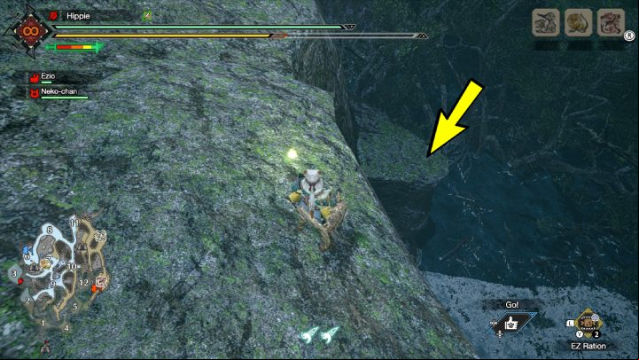 The ninth Rampage Old Message is on a rock shelf, on the edge of the map in area 3 - Monster Hunter Rise: Old Messages - Lava Caverns, collectibles, map - Lava Caves - Monster Hunter Rise Guide