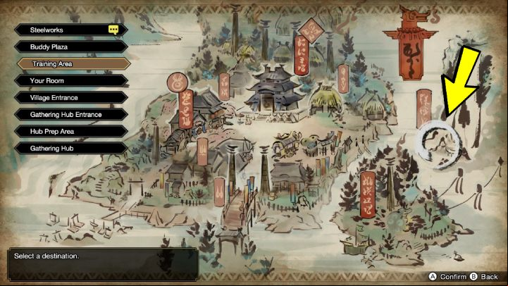 After getting acquainted with the area and its inhabitants, go to the training area located in the eastern part of the village - Monster Hunter Rise: Begginers guide - Basics - Monster Hunter Rise game guide