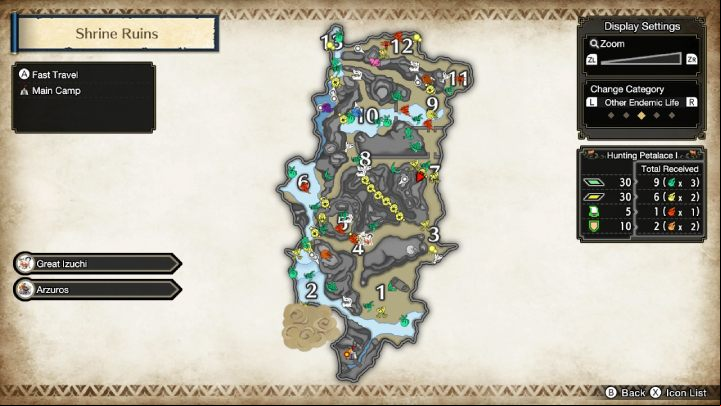 After discovering the whole area, you can check the exact location of the local fauna on the map - Monster Hunter Rise: Begginers guide - Basics - Monster Hunter Rise game guide