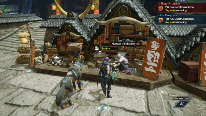 The blacksmiths' workshops are located on the main square of the village and in the Gathering Hub - Monster Hunter Rise: Begginers guide - Basics - Monster Hunter Rise game guide