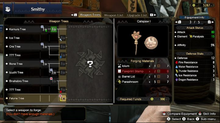 The statistics of the weapon you want to forge are displayed on the right side of the screen - Monster Hunter Rise: Begginers guide - Basics - Monster Hunter Rise game guide