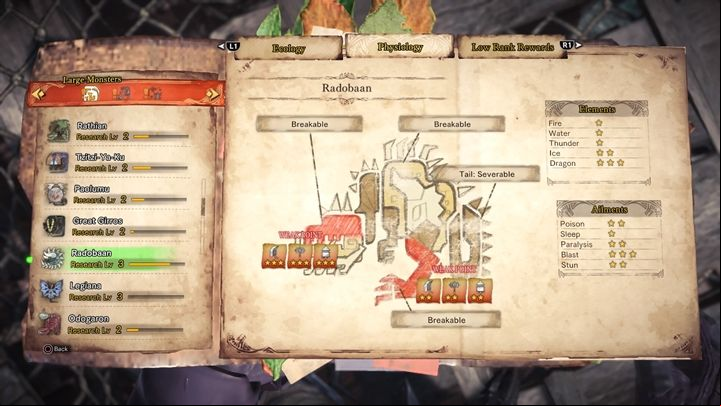 The monsters weak spots are - Radobaan - tactics, resistance & weak points - Large Monsters - Monster Hunter World Game Guide