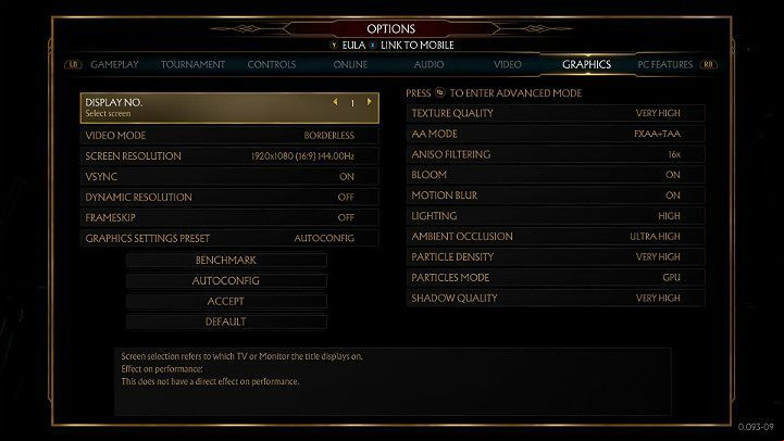 By clicking on the options tab in Mortal Kombat 11 you can get to the graphics settings - System requirements and graphics options of Mortal Kombat 11 - Apppendix - Mortal Kombat 11 Guide and Tips