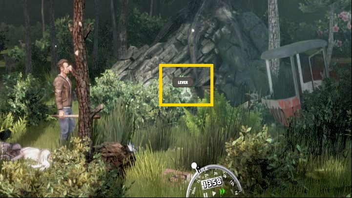 After the fight, near the cave, your will find the lever required to reach the railway's next level - don't forget to pick it up - Mr Prepper: Jennys tasks - list, walkthrough - Transition description - Mr Prepper Guide