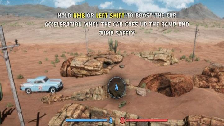 RMB/Shift activates a boost - you will need it to launch from ramps that start appearing in the 2nd or 3rd part of the stage - Mr Prepper: Desert - how to explore by car? - FAQ - Mr Prepper Guide